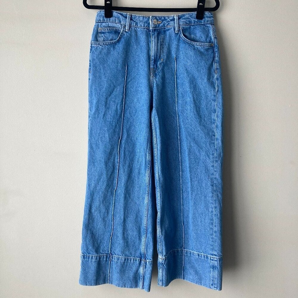 Zara Womens High Waisted Wide Leg Seam Front Blue Jeans Size 6 EUR 38